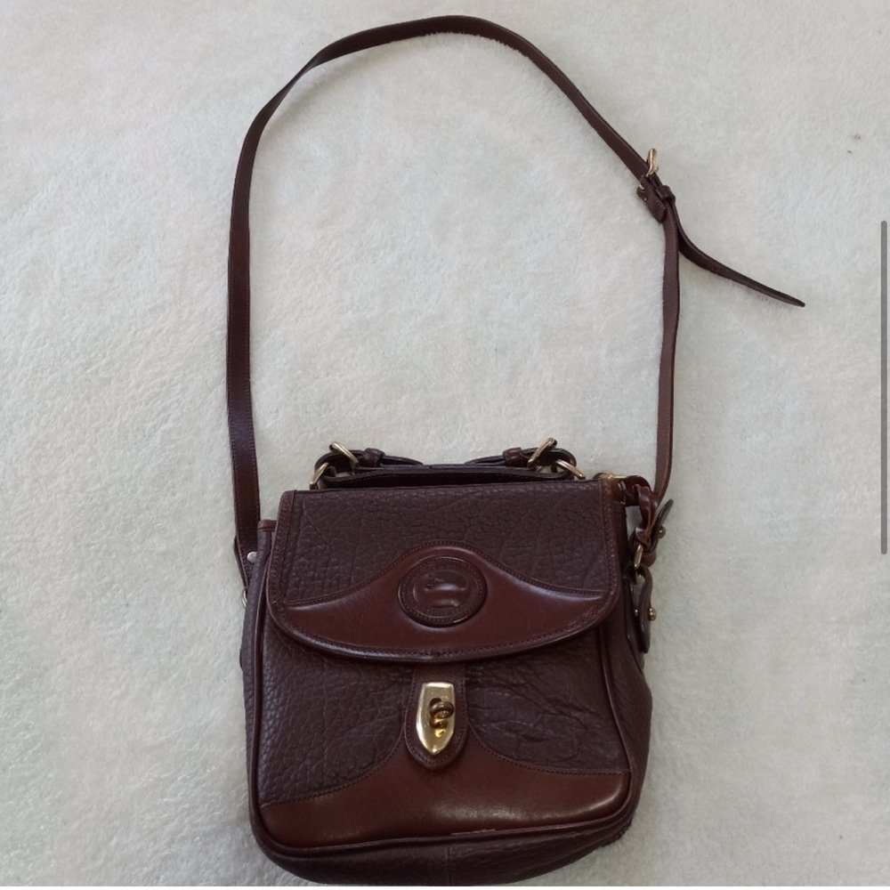 Vintage Dooney & Bourke All Weather Leather Brown Pebbled Crossbody Purse - Picture 6 of 13